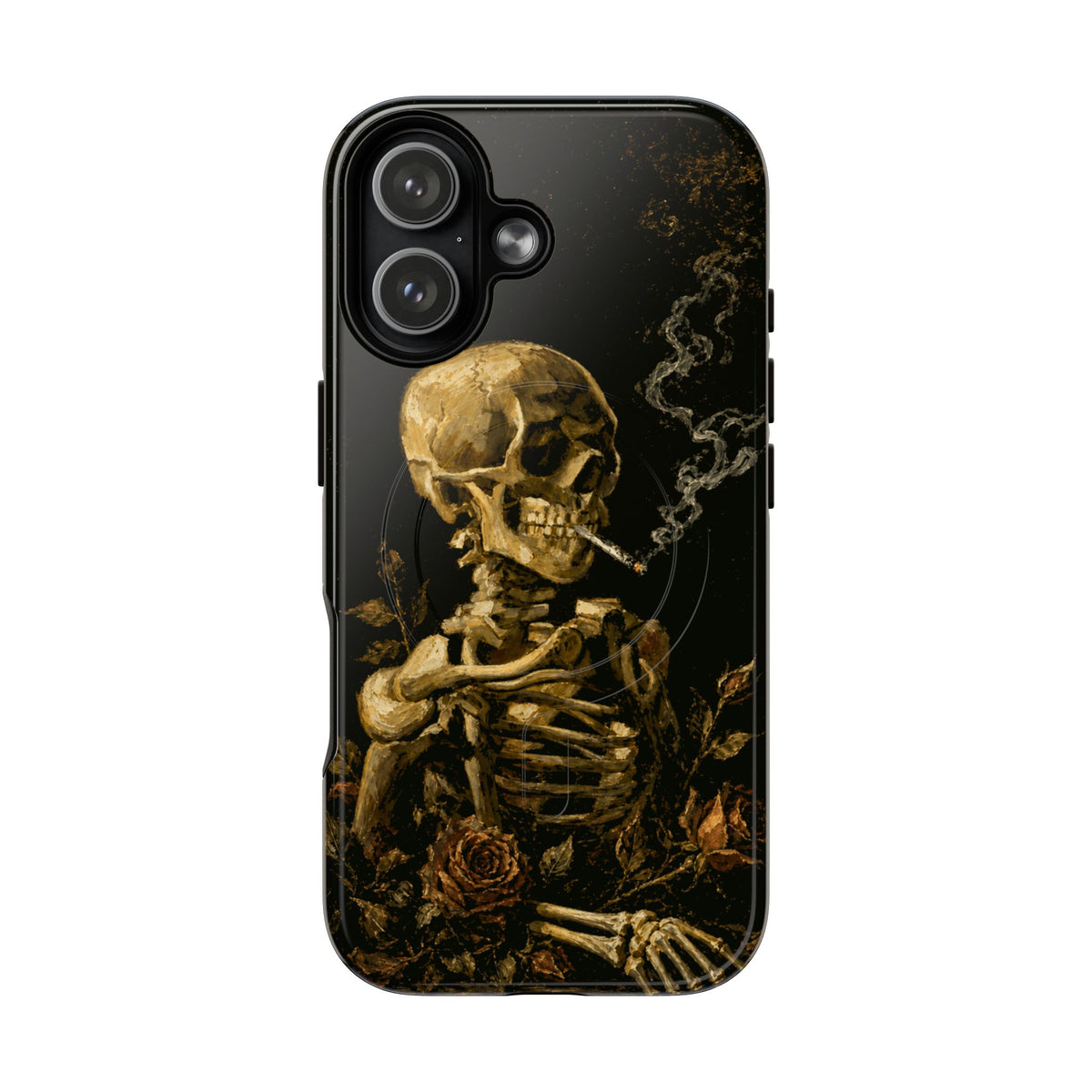 Skull & Roses Tough Magnetic Phone Case — Vintage Skeleton Smoking Design