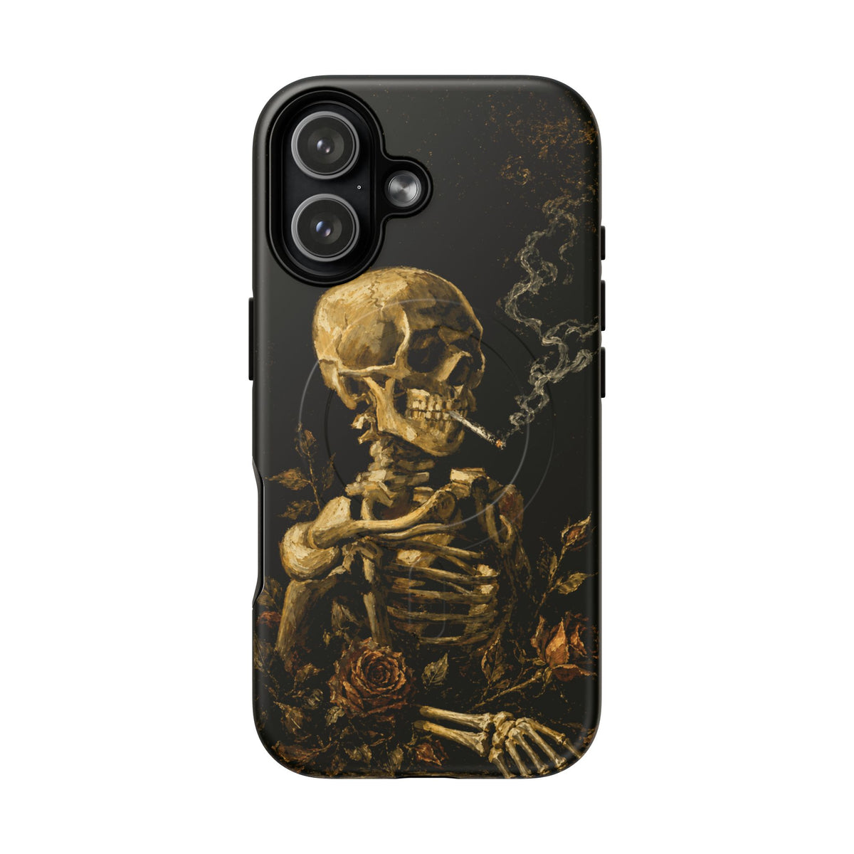 Skull & Roses Tough Magnetic Phone Case — Vintage Skeleton Smoking Design