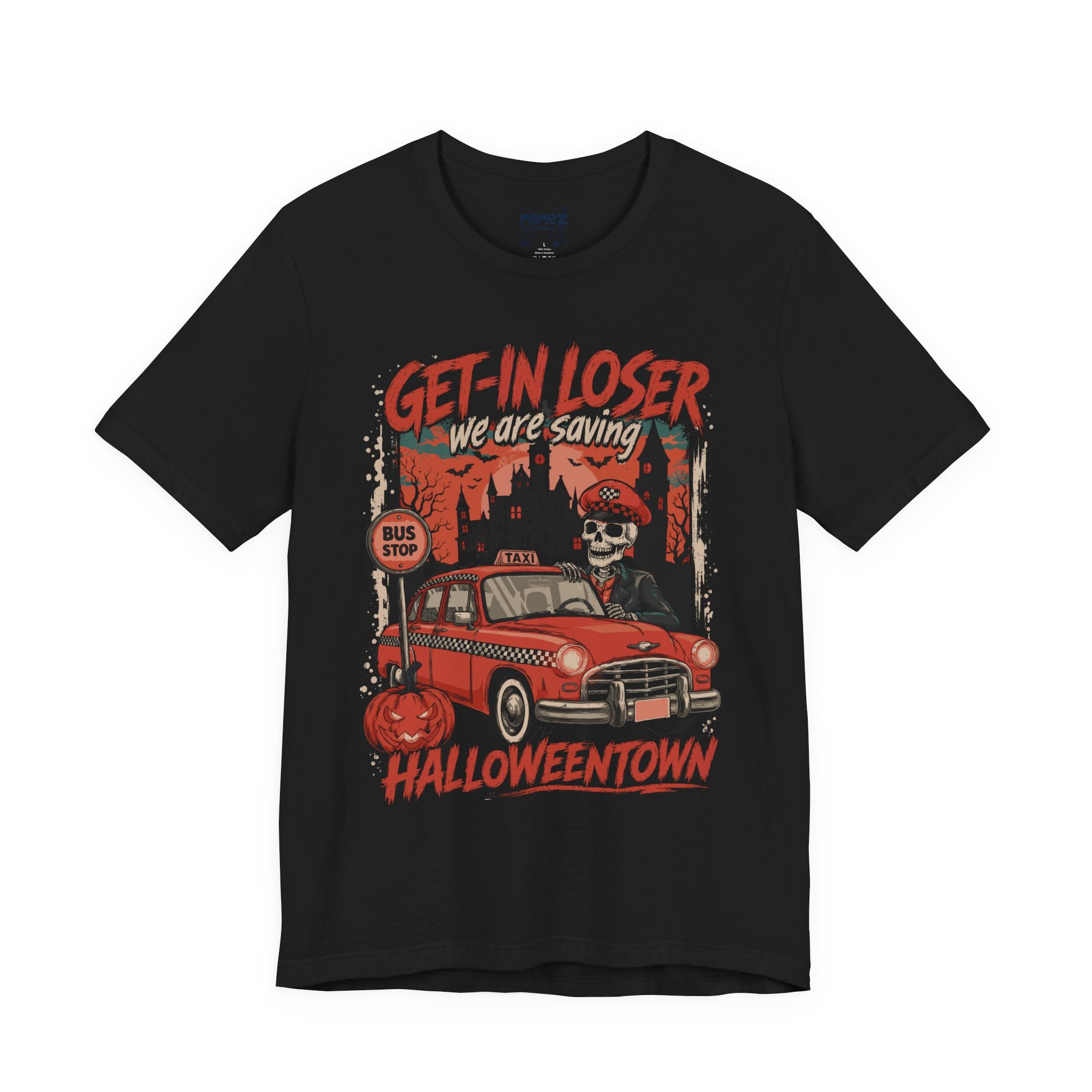 Halloween T-Shirt — "Get in Loser, We Are Saving Halloweentown" Retro Skeleton Car Tee
