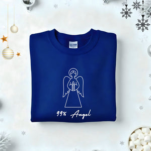 “99% Angel Embroidered Sweatshirt – minimalist typographic unisex pullover in soft fleece fabric, Memez.Store aesthetic streetwear.