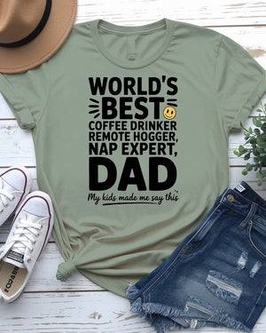 World’s Best Dad Typographical Funny Tee by Memez Store
