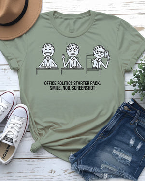Office Politics Starter Pack Funny Doodle Tee front view