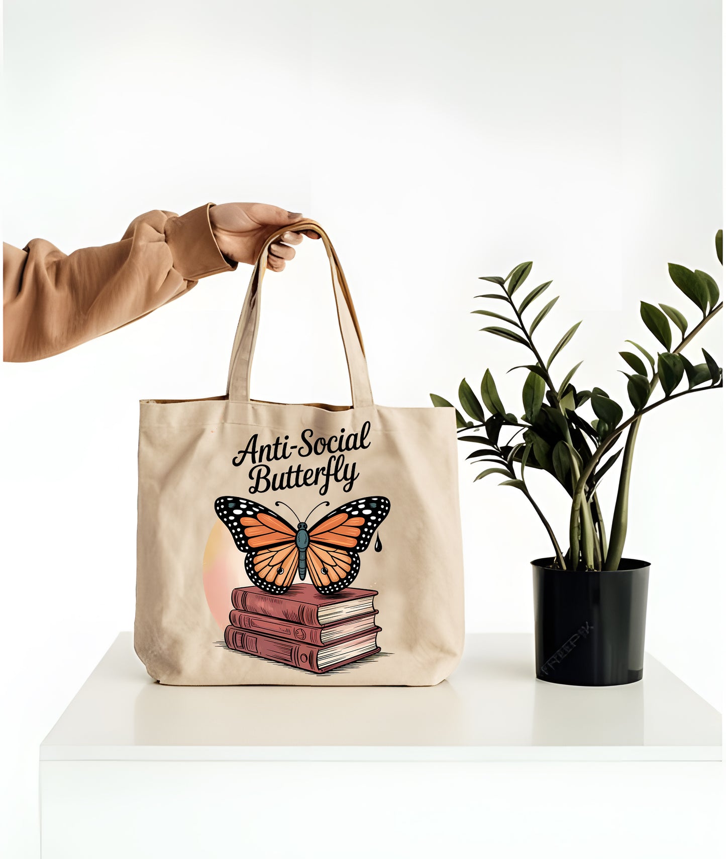 Anti Social Butterfly funny tote bag for introverts with butterfly art and sarcastic text – Memez Store eco canvas bag