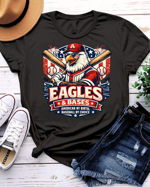 Bald eagle gripping baseball bat American flag graphic tee