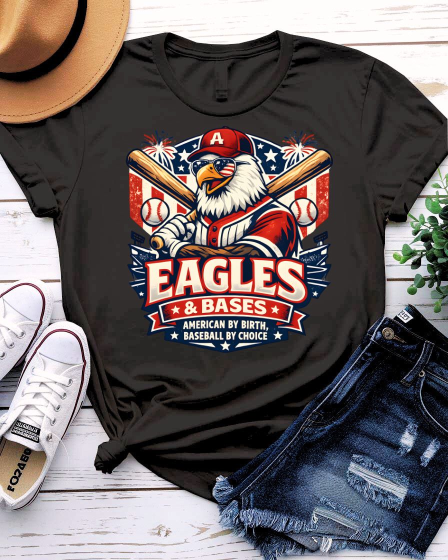 Bald eagle gripping baseball bat American flag graphic tee