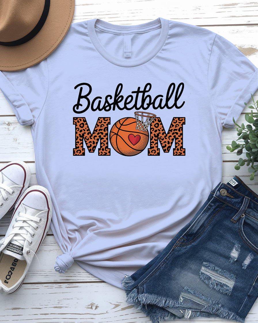 Basketball mom wearing game-day tee