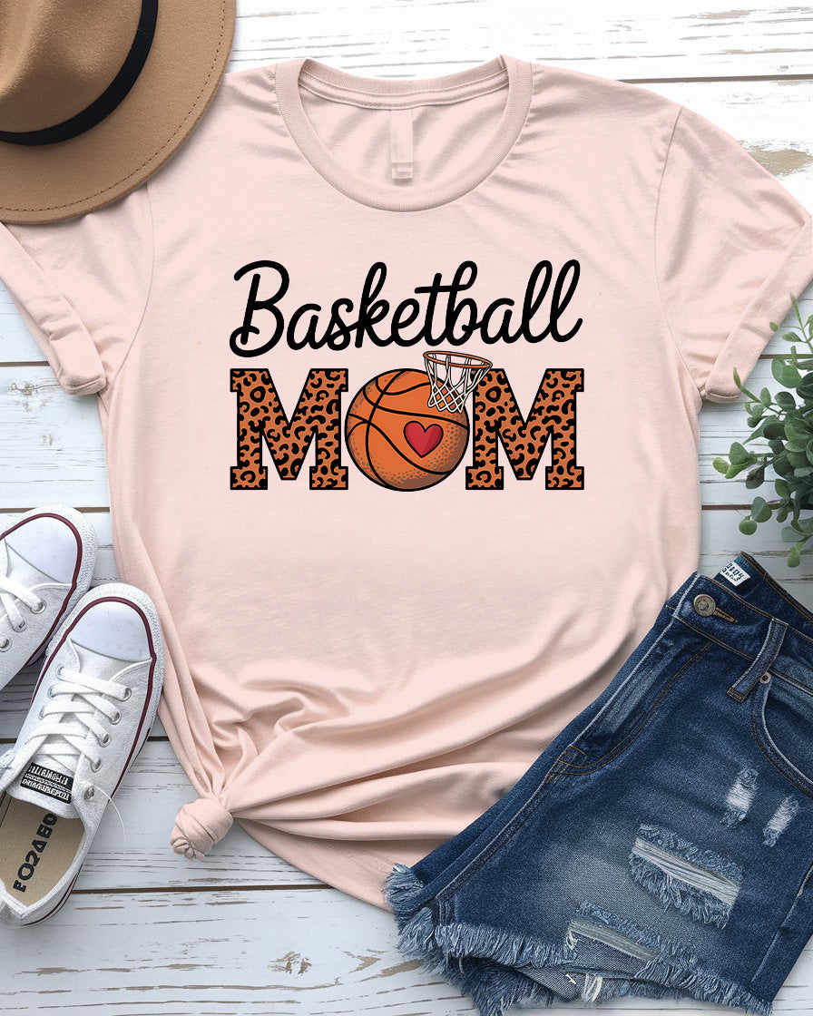 Basketball mom wearing game-day tee