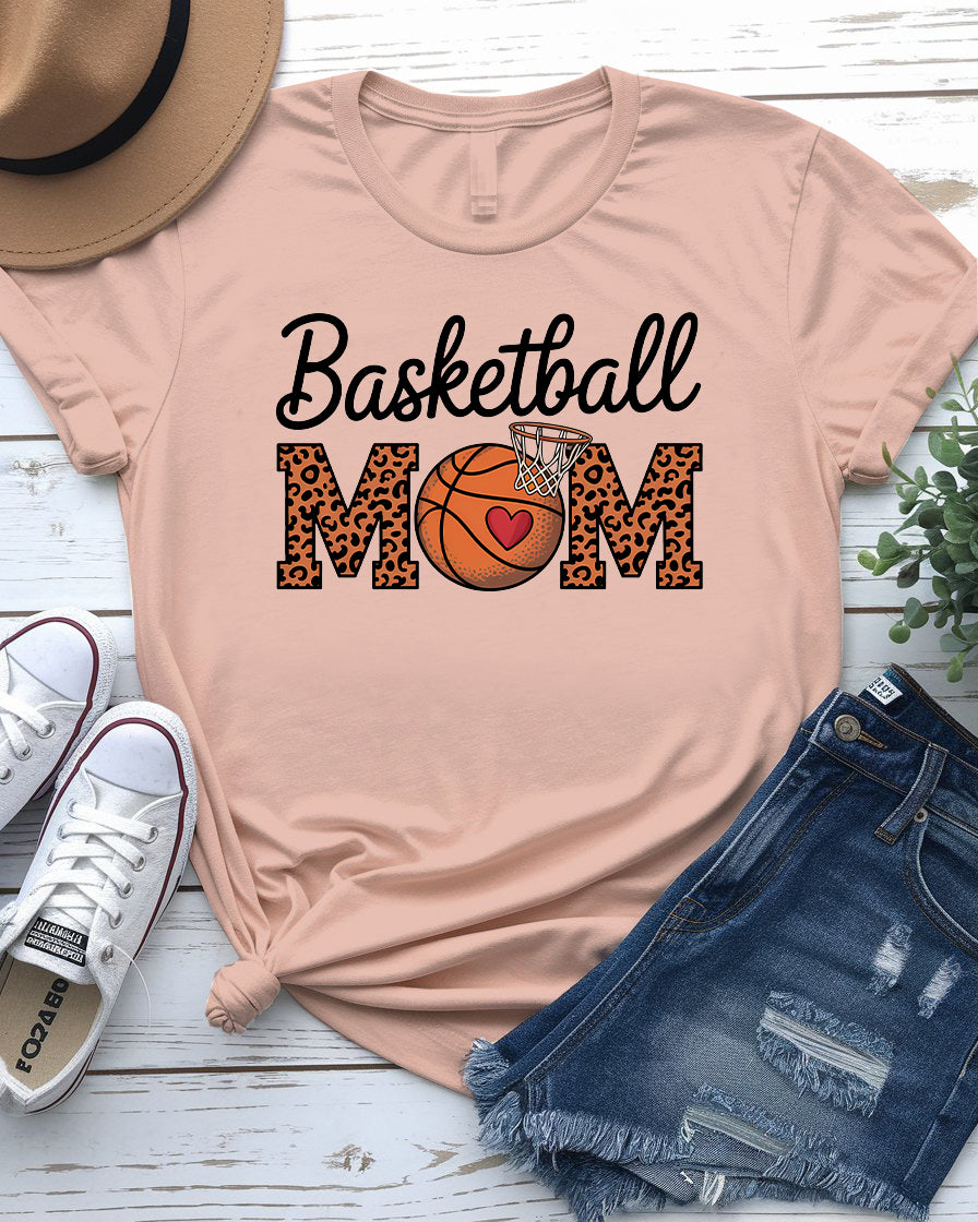 Basketball mom wearing game-day tee