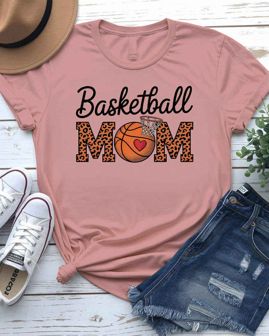 Basketball mom wearing game-day tee