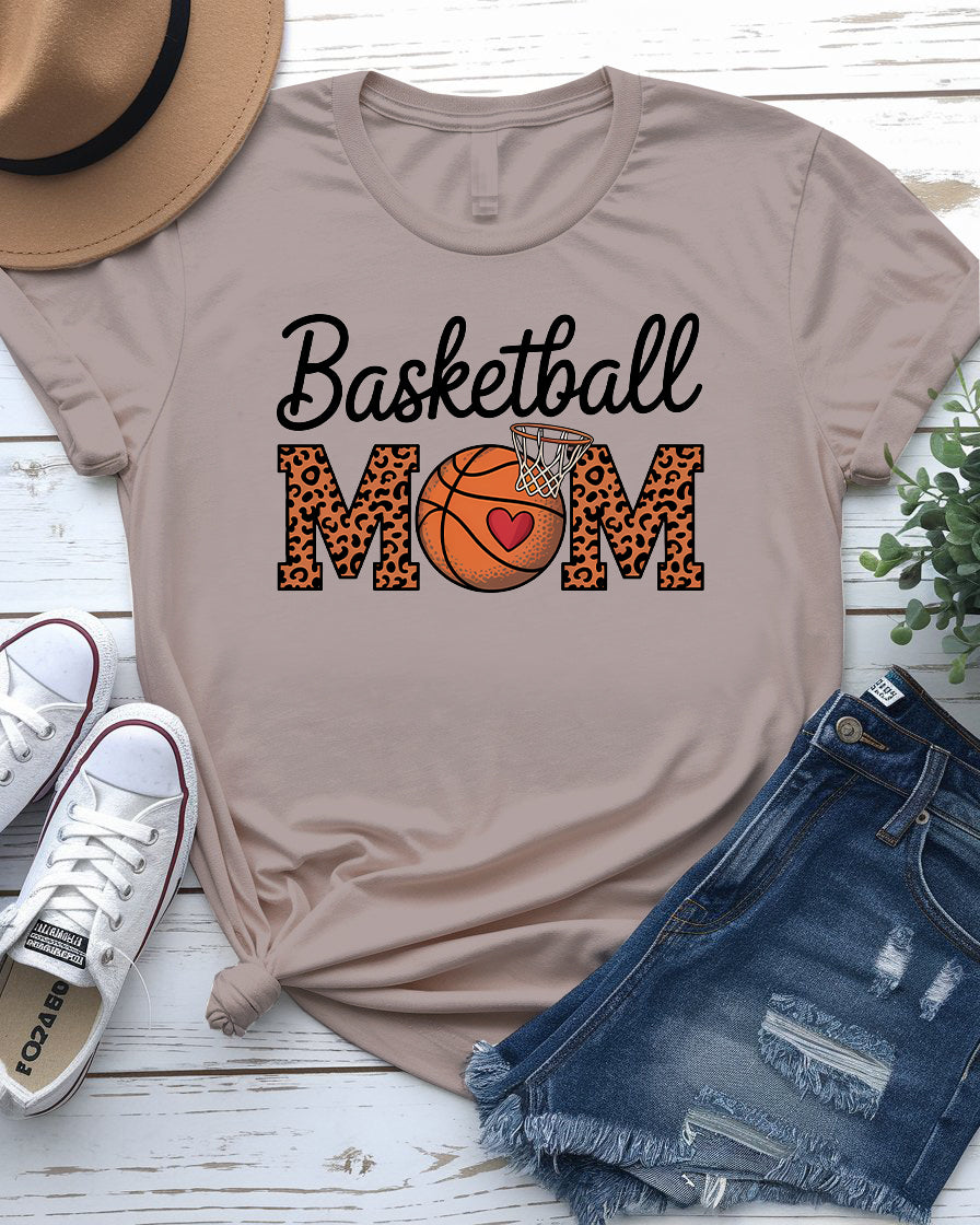 Basketball mom wearing game-day tee