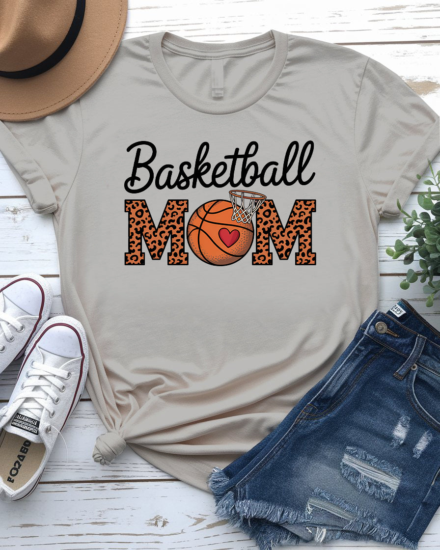 Basketball mom wearing game-day tee