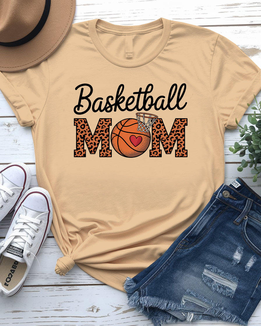 Basketball mom wearing game-day tee