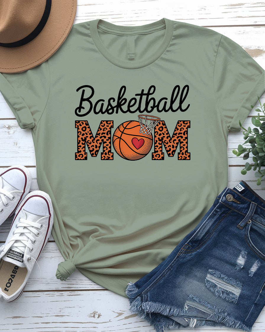 Basketball mom wearing game-day tee