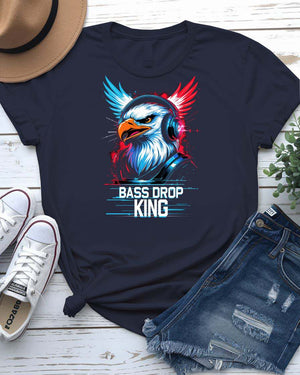 Bass Drop King unisex meme t-shirt with bold typography – funny EDM DJ tee made-to-order by Memez Store