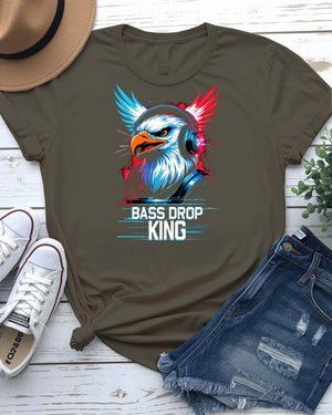 Bass Drop King unisex meme t-shirt with bold typography – funny EDM DJ tee made-to-order by Memez Store