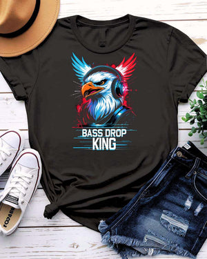 Bass Drop King unisex meme t-shirt with bold typography – funny EDM DJ tee made-to-order by Memez Store