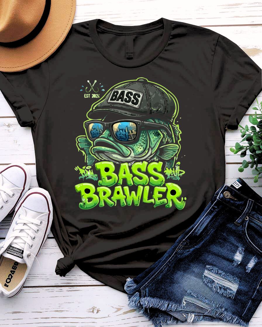 Bass brawler vibes design tee mean bass face aggressive expression