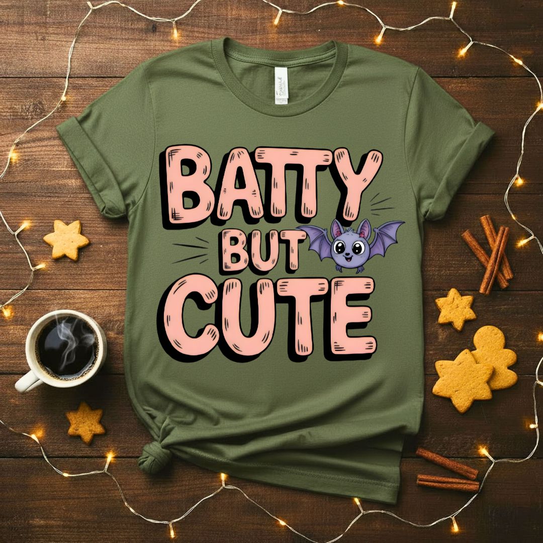 Batty But Cute Animal Meme T-Shirt featuring an adorable cartoon bat
