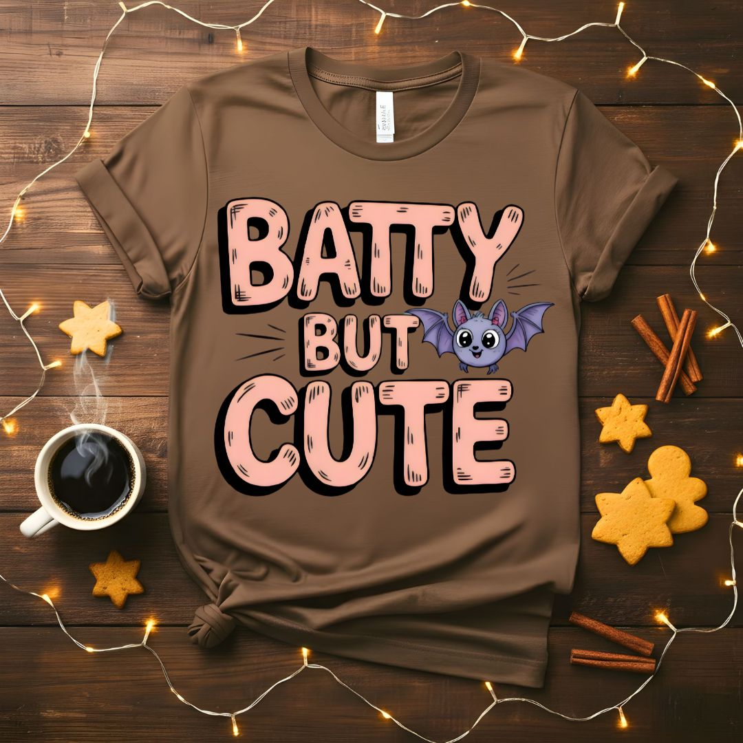 Batty But Cute Animal Meme T-Shirt featuring an adorable cartoon bat