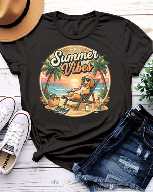 Beach summer vibes tee sunset palm tree graphic