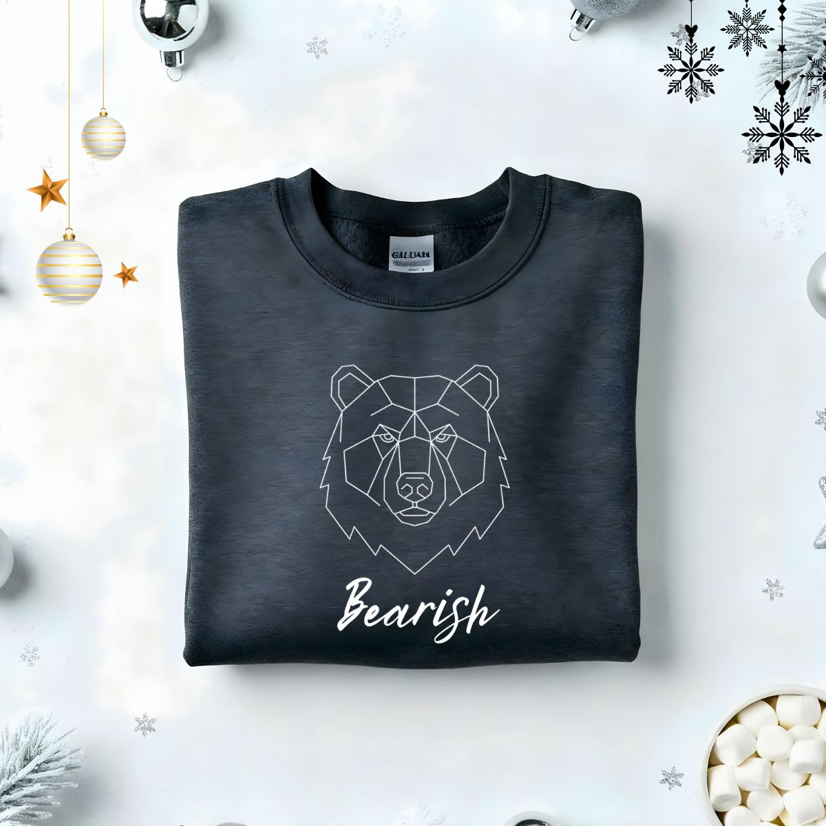 Bearish Typographical Embroidered Sweatshirt – funny grumpy mood sweatshirt with minimalist embroidered text, soft unisex fleece pullover from Memez.Store, perfect for market traders, hibernation lovers, and bearish vibes.