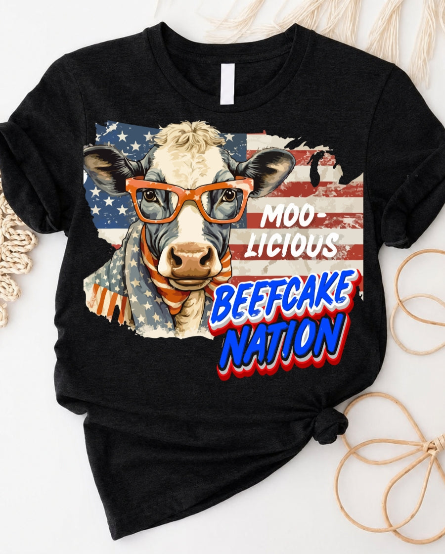 Beef cake t-shirt with fun graphic design combining gym and food humor