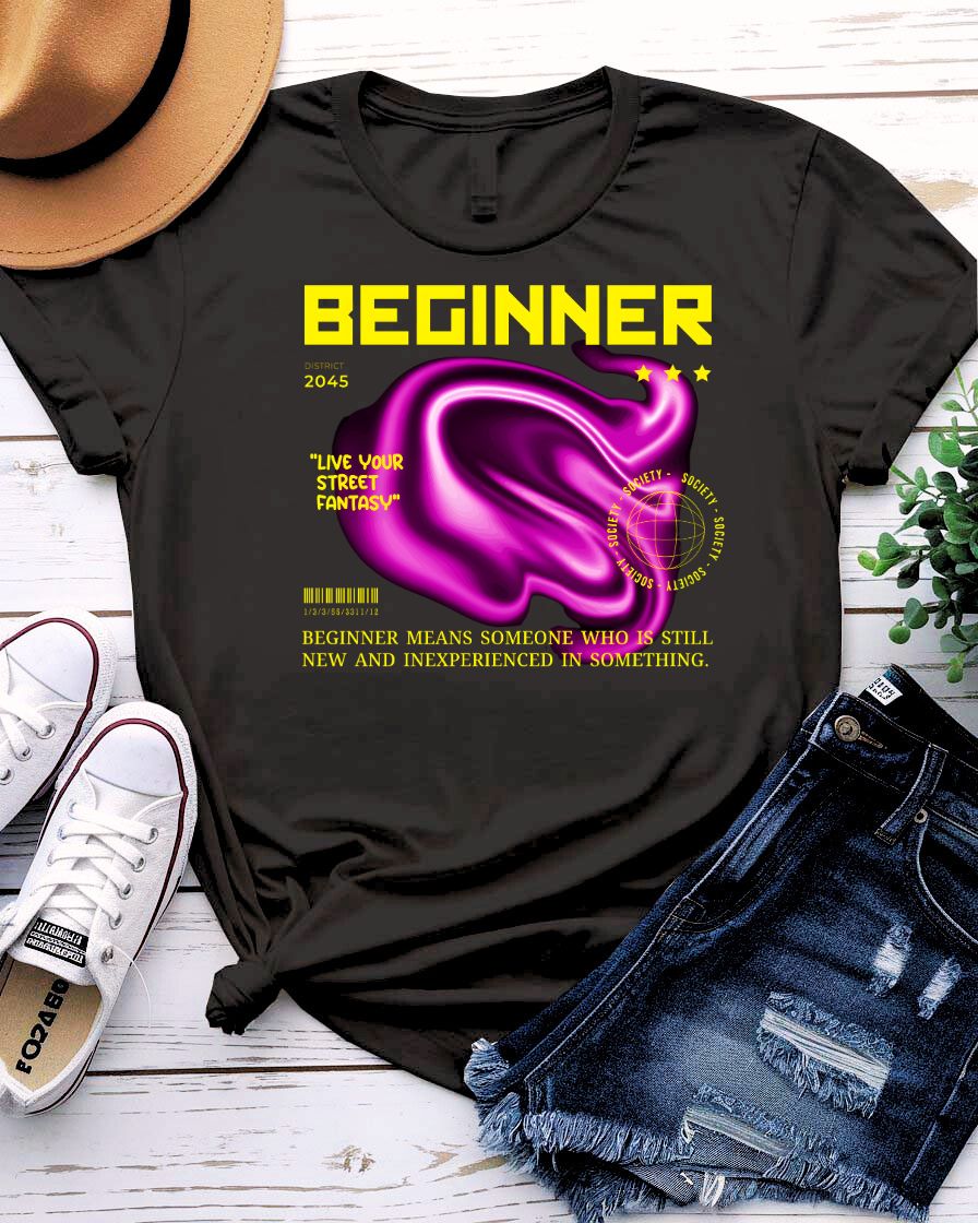 Beginner Streetwear Tee with minimalist training wheel graphic on model