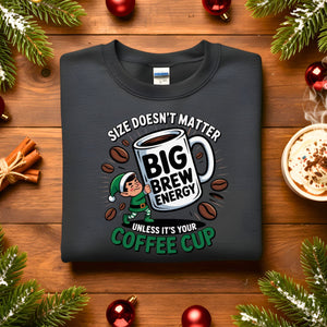 Big Brew Energy Christmas Sweatshirt, funny coffee meme holiday sweatshirt, caffeine lover Christmas sweater, cozy coffee humor sweatshirt by Memez.Store.