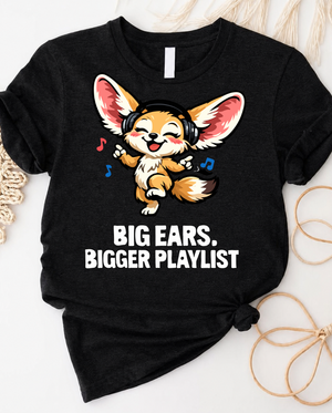 Big ears bigger playlist fennec fox t-shirt with cute fox and headphones graphic