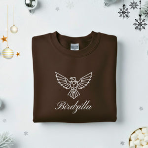 Birdzilla Typographical Embroidered Sweatshirt – minimalist embroidered unisex fleece pullover, funny meme-inspired cotton streetwear by Memez.Store.