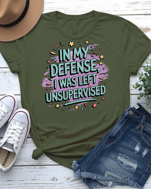 Flatlay of unisex funny quote shirt on desk