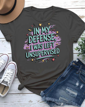 Flatlay of unisex funny quote shirt on desk