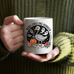 Halloween meme mug with skeleton goose honker design