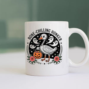 Halloween meme mug with skeleton goose honker design