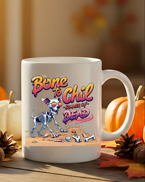 Funny Halloween mug with skeleton Bone To Chill design