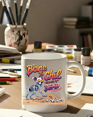 Funny Halloween mug with skeleton Bone To Chill design