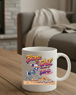 Funny Halloween mug with skeleton Bone To Chill design