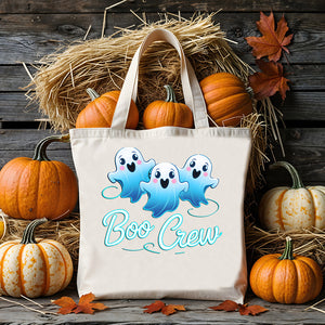 Boo Crew Halloween tote bag with cartoon ghosts”