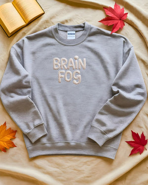 Cozy meme embroidered sweatshirt Brain Fog design