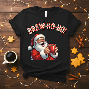Brew Ho Ho Christmas Meme Funny Tee – Funny holiday coffee lover t-shirt, Christmas caffeine humor shirt, Santa coffee meme tee.