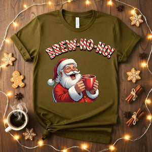 Brew Ho Ho Christmas Meme Funny Tee – Funny holiday coffee lover t-shirt, Christmas caffeine humor shirt, Santa coffee meme tee.