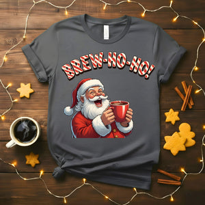 Brew Ho Ho Christmas Meme Funny Tee – Funny holiday coffee lover t-shirt, Christmas caffeine humor shirt, Santa coffee meme tee.