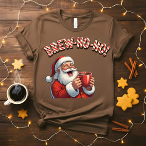 Brew Ho Ho Christmas Meme Funny Tee – Funny holiday coffee lover t-shirt, Christmas caffeine humor shirt, Santa coffee meme tee.