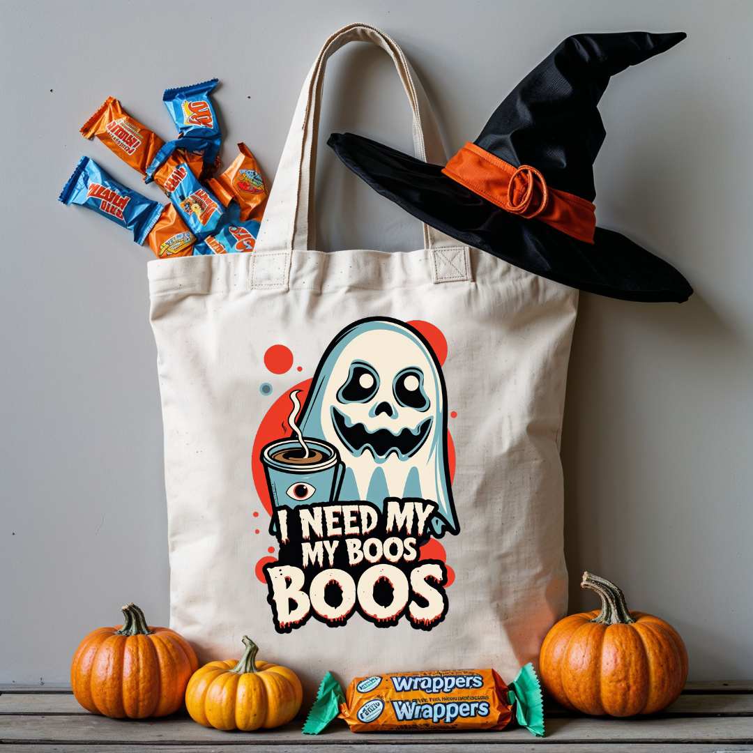 Canvas tote with ghost pun – I Need My Boos