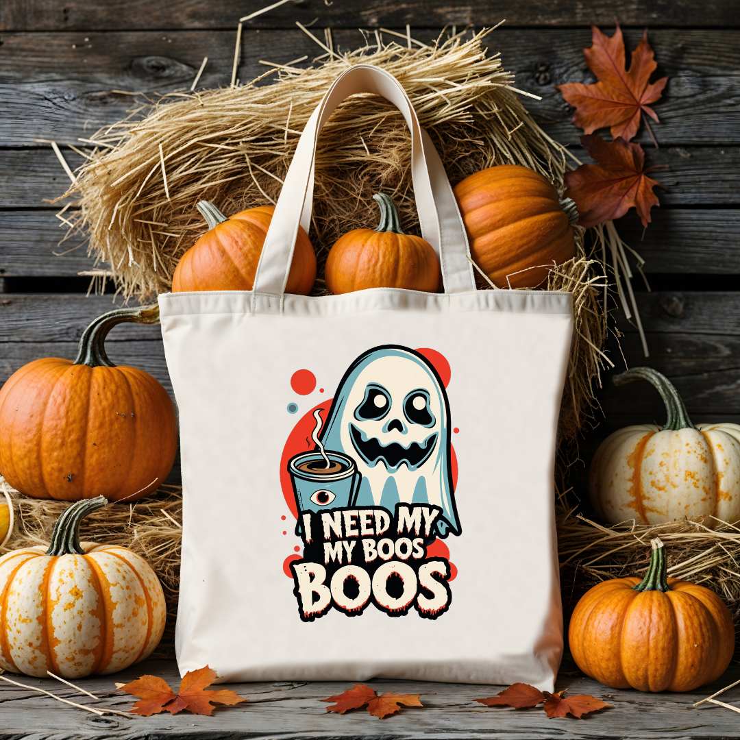 Canvas tote with ghost pun – I Need My Boos