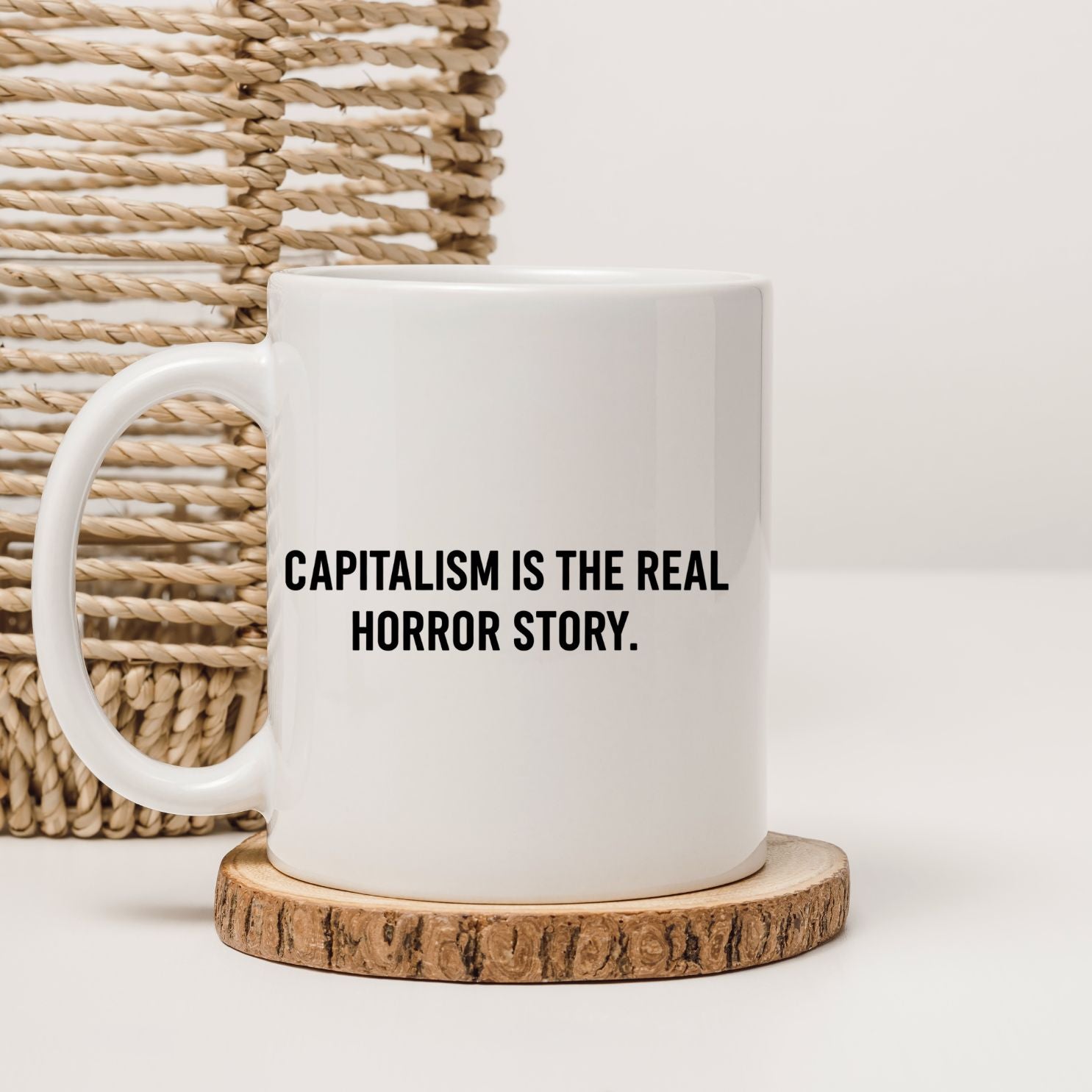 Dark humor capitalism meme ceramic mug