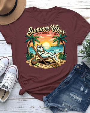 Cat summer tee with sunglasses graphic