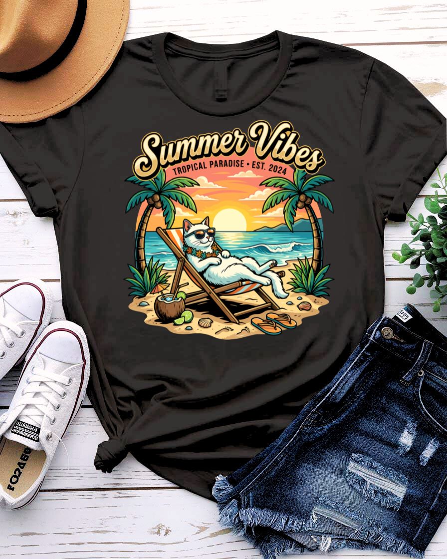 Cat summer tee with sunglasses graphic