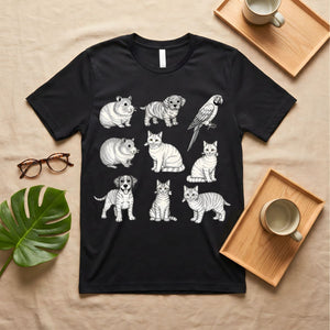 Hand drawn cat and dog line art graphic tee
