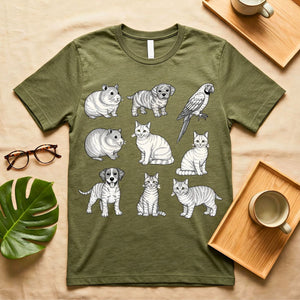Hand drawn cat and dog line art graphic tee